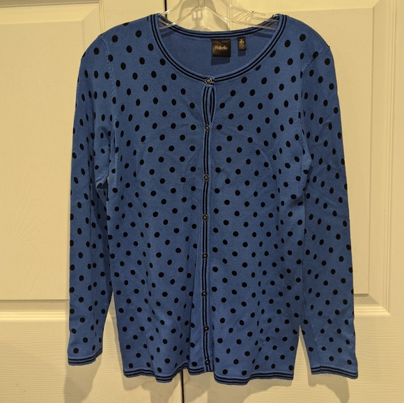 Rafaella Sweaters - Rafaella Blue Black Polka Dots Cardigan
